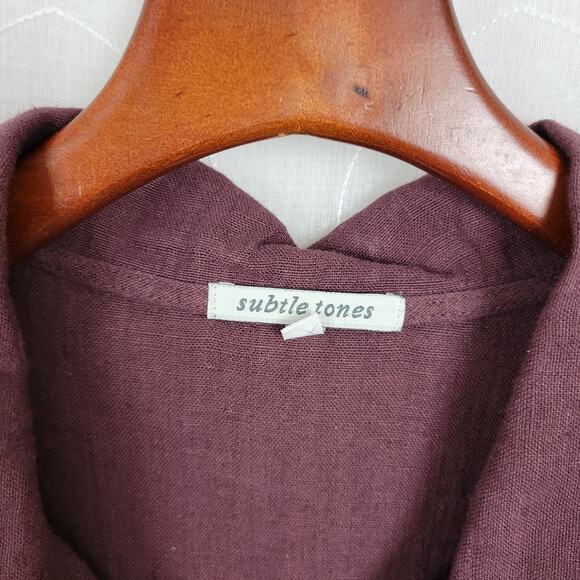 VTG Subtle Tones Linen Shirt Dress Womens S/M Purple Button Front Lagenlook Maxi - Picture 14 of 14